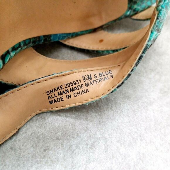 Fashion Bug Womens Snake Sz 9.5 M Blue Open Toe Slide 4" Wedge Sandals - Picture 9 of 12